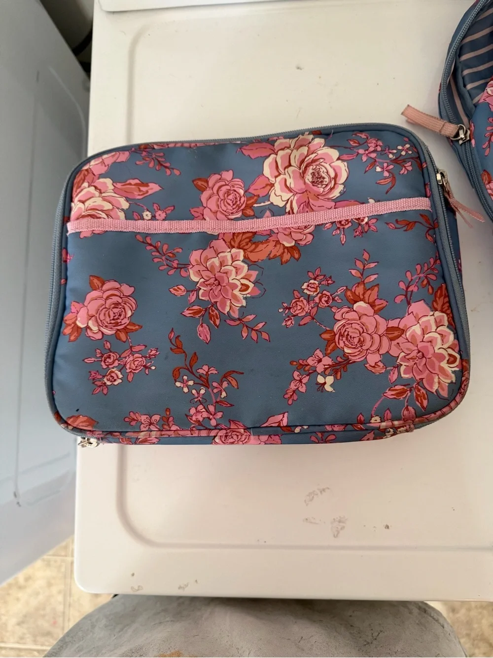 Matilda Jane Blue Floral Backpack with Pink Rose Print and Matching Lunch Bag